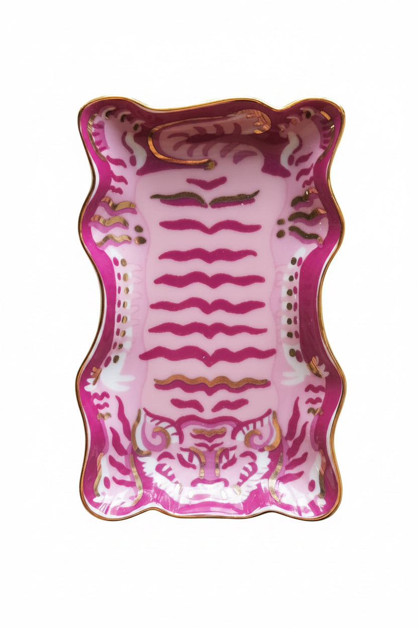 Porcelain dice dish with pink tiger