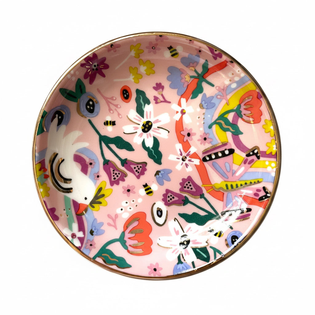 Porcelain dice dish with butterflies and flowers