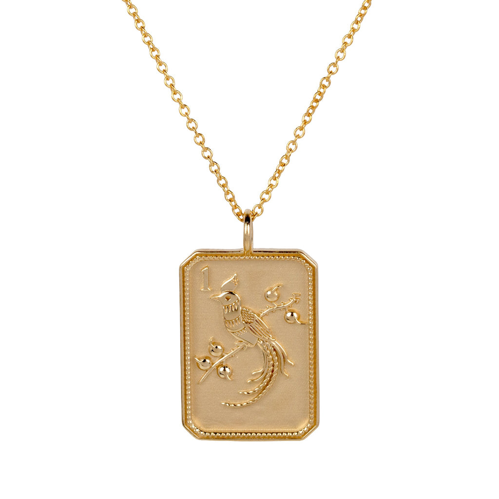 14kt Yellow Gold Mahjong 1 Bam Bird Pendant Necklace | Fine Mahjong Jewelry