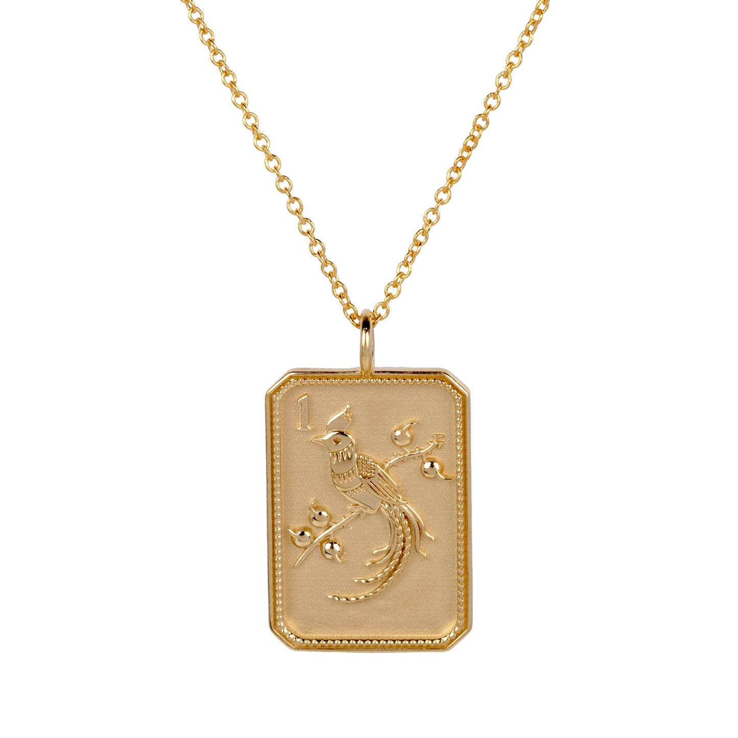 14kt Yellow Gold Mahjong 1 Bam Bird Pendant Necklace | Fine Mahjong Jewelry