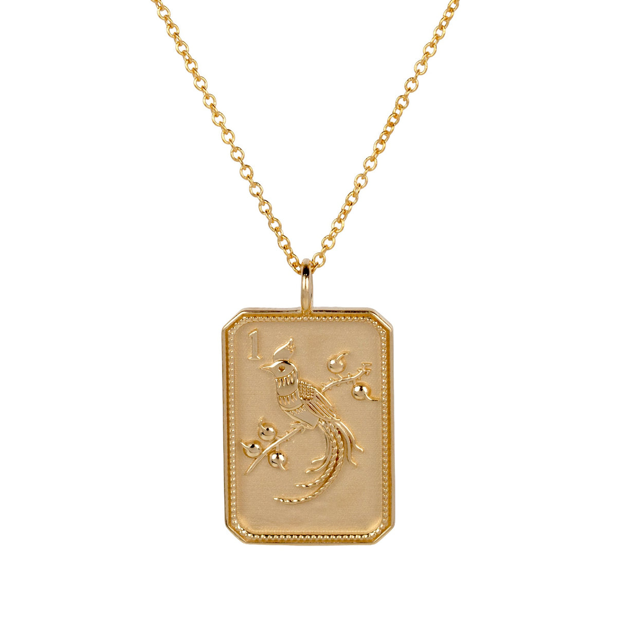 14kt Yellow Gold Mahjong 1 Bam Bird Pendant Necklace | Fine Mahjong Jewelry