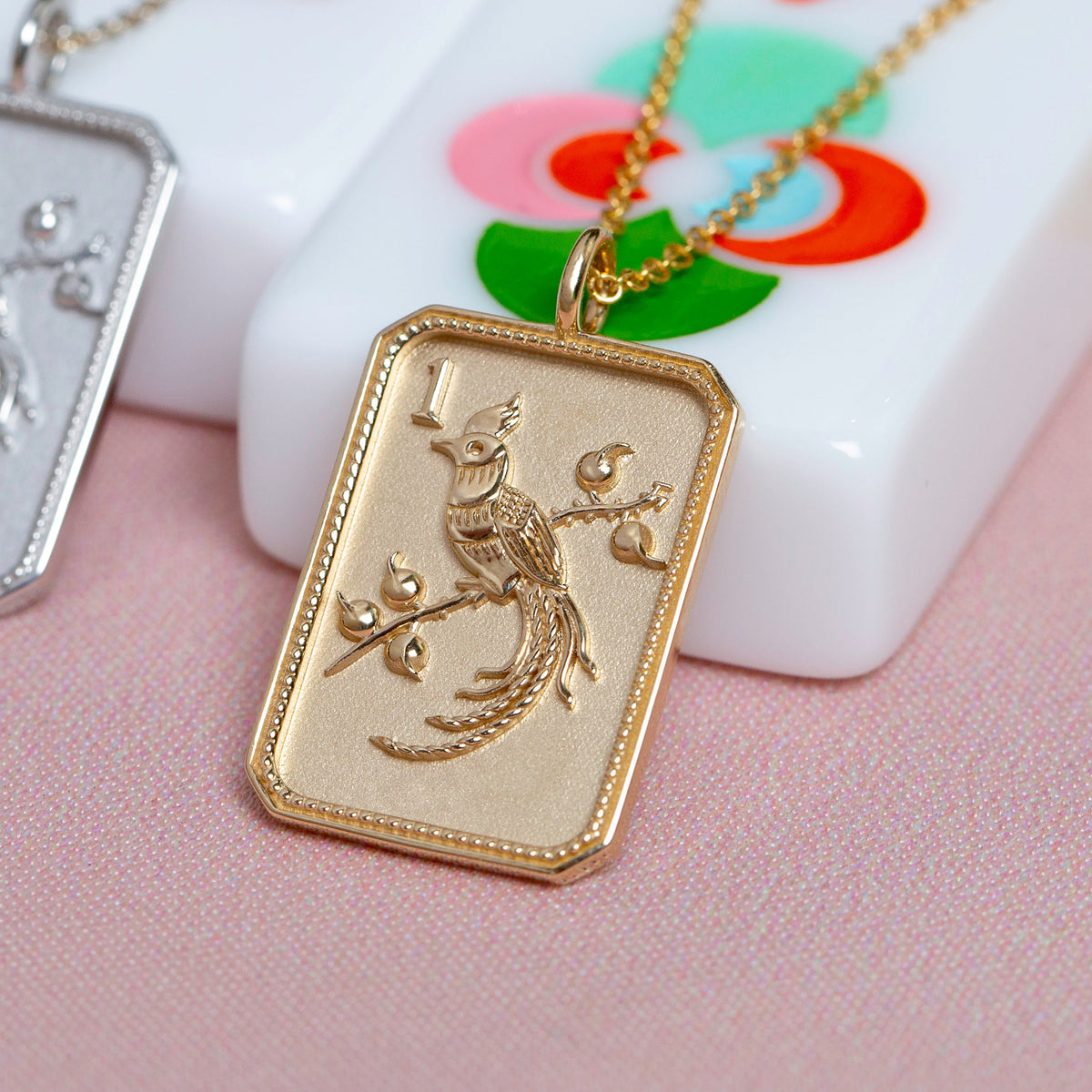 14kt Yellow Gold Mahjong 1 Bam Bird Pendant Necklace | Fine Mahjong Jewelry
