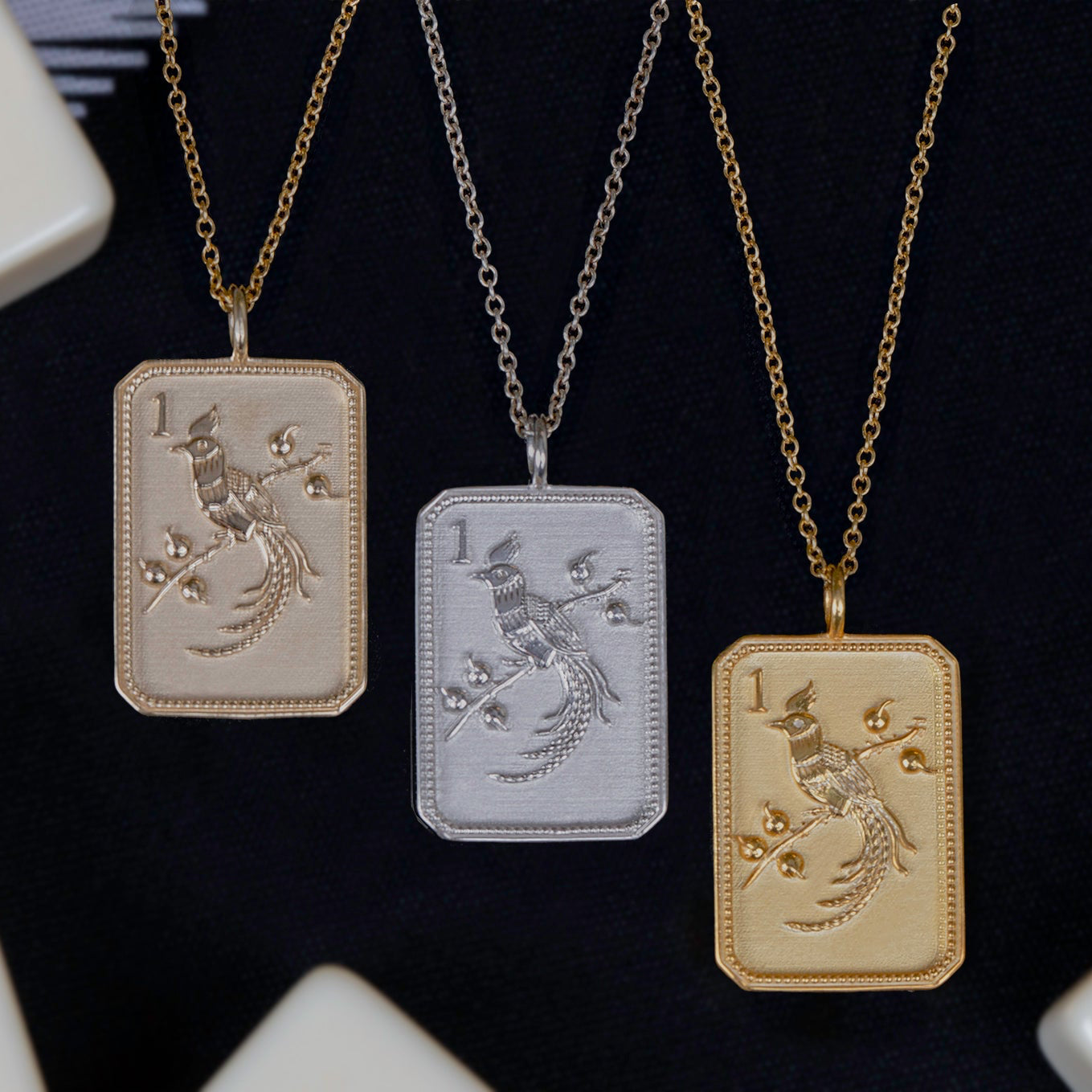 14kt Yellow Gold Mahjong 1 Bam Bird Pendant Necklace | Fine Mahjong Jewelry