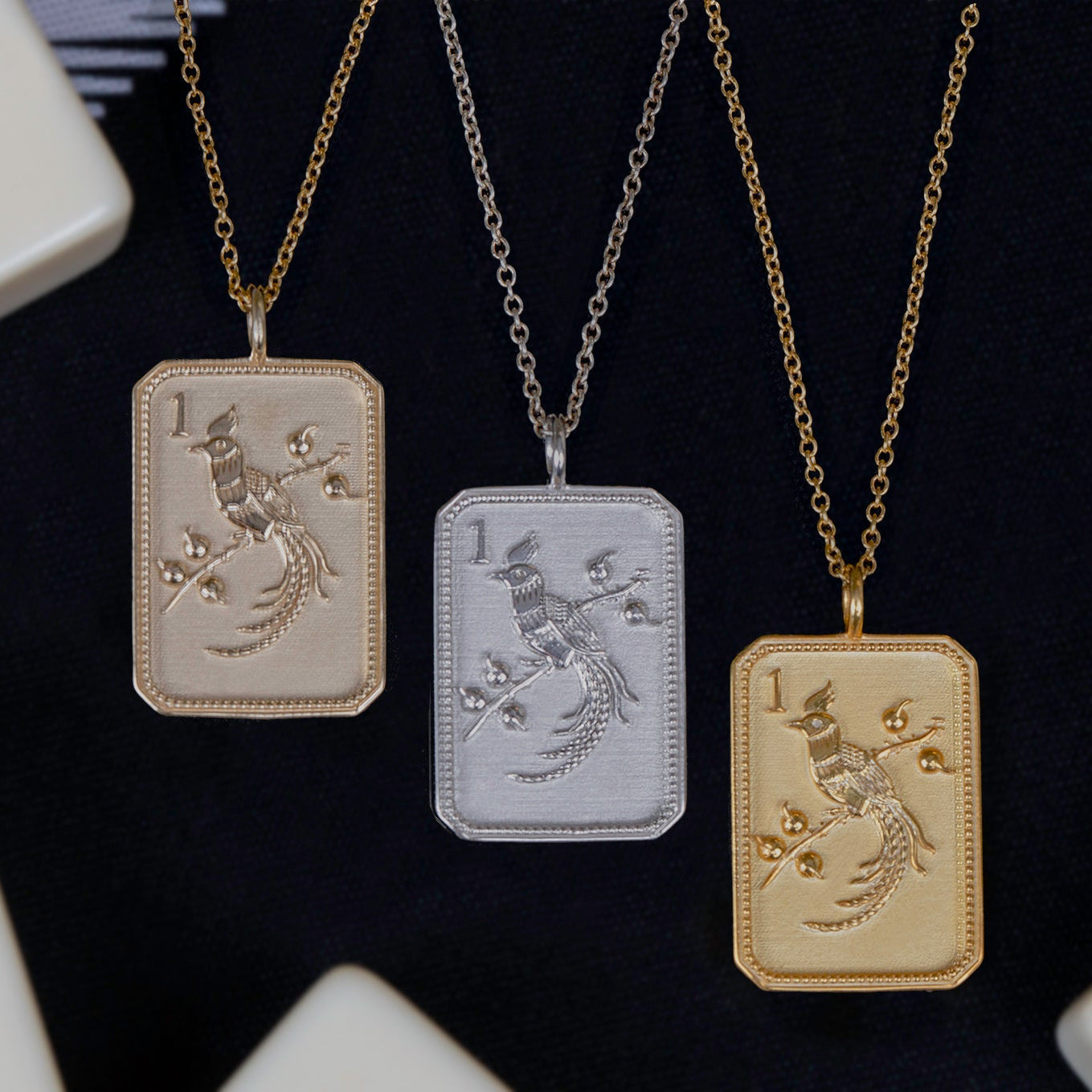 Sterling Silver Mahjong 1 Bam Bird Pendant Necklace | Mahjong Jewelry