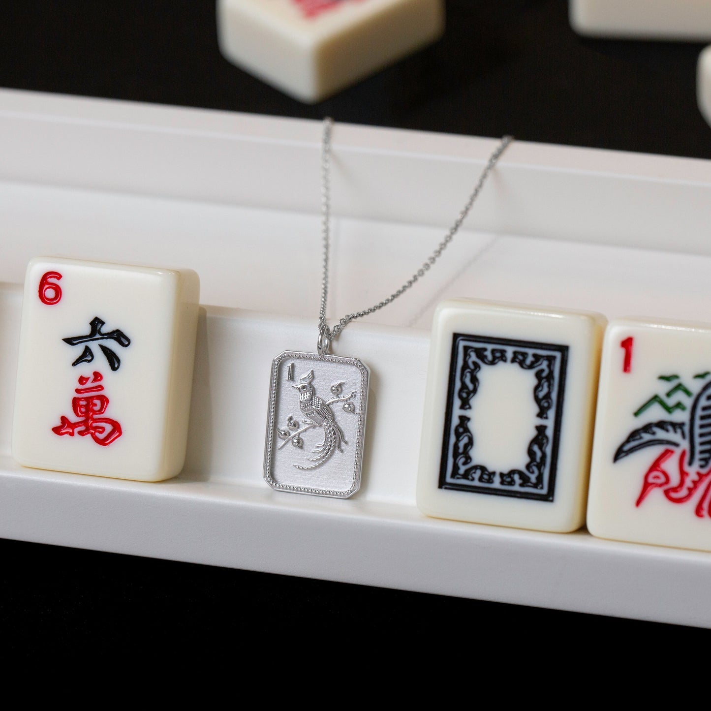 Sterling Silver Mahjong 1 Bam Bird Pendant Necklace | Mahjong Jewelry