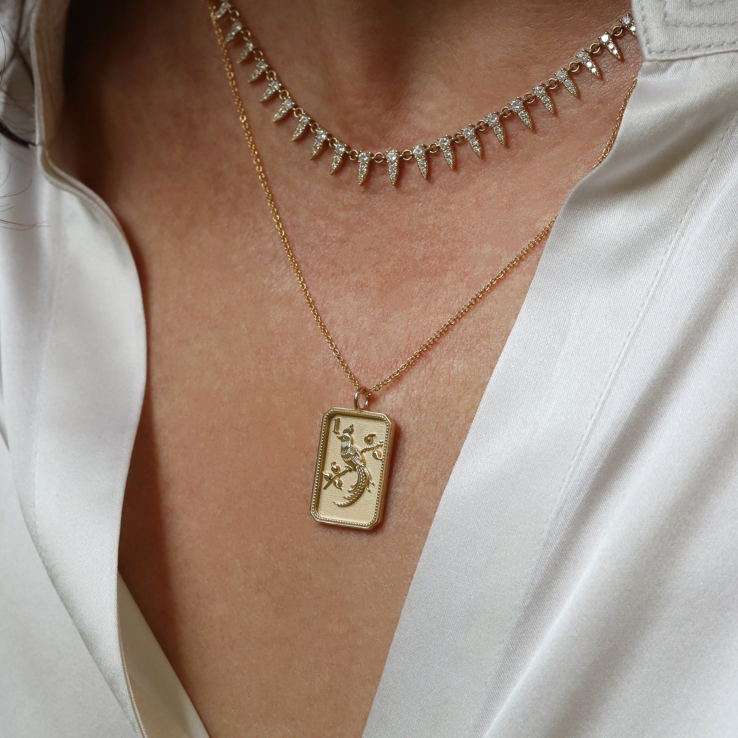 14kt Yellow Gold Mahjong 1 Bam Bird Pendant Necklace | Fine Mahjong Jewelry