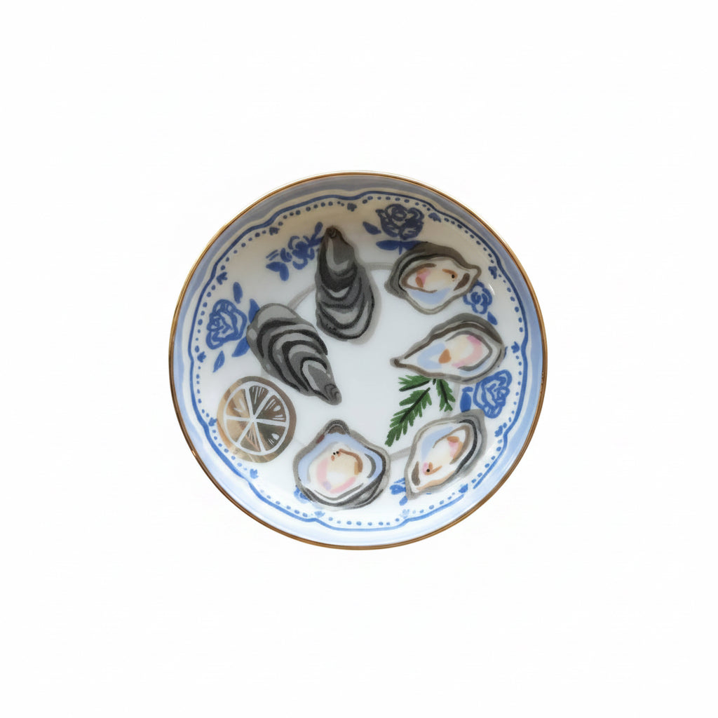 porcelain dice dish with oysters