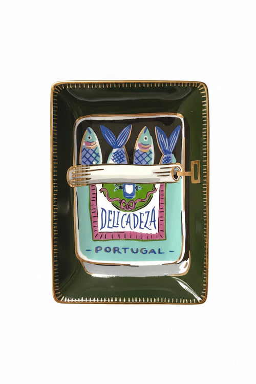 Porcelain dice dish with sardines