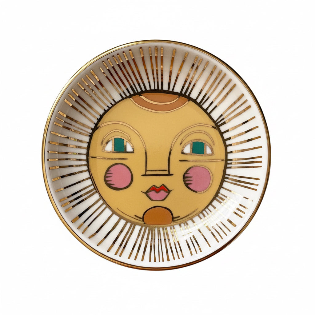 Porcelain dice dish with sun face