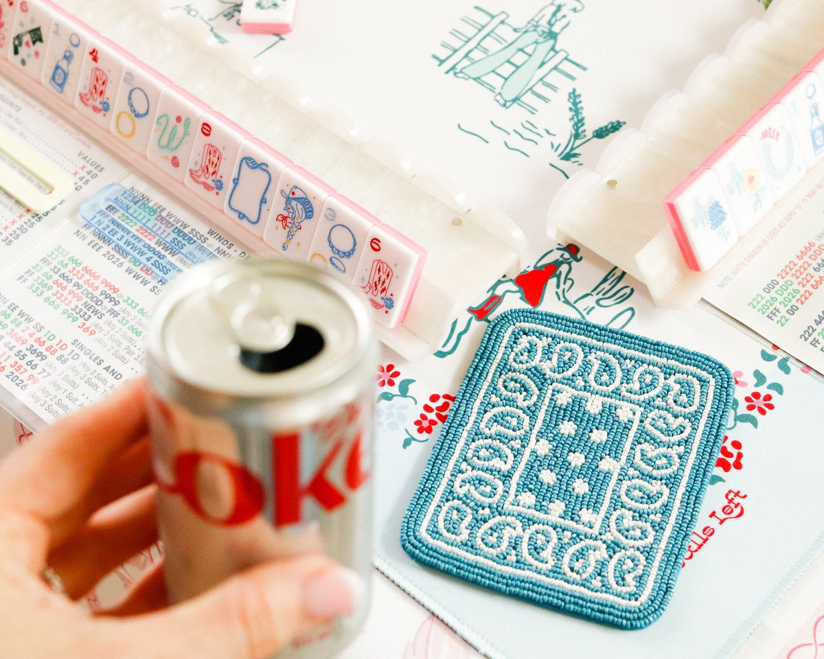 Hand-Beaded Paisley Coaster in Bluebird Blue