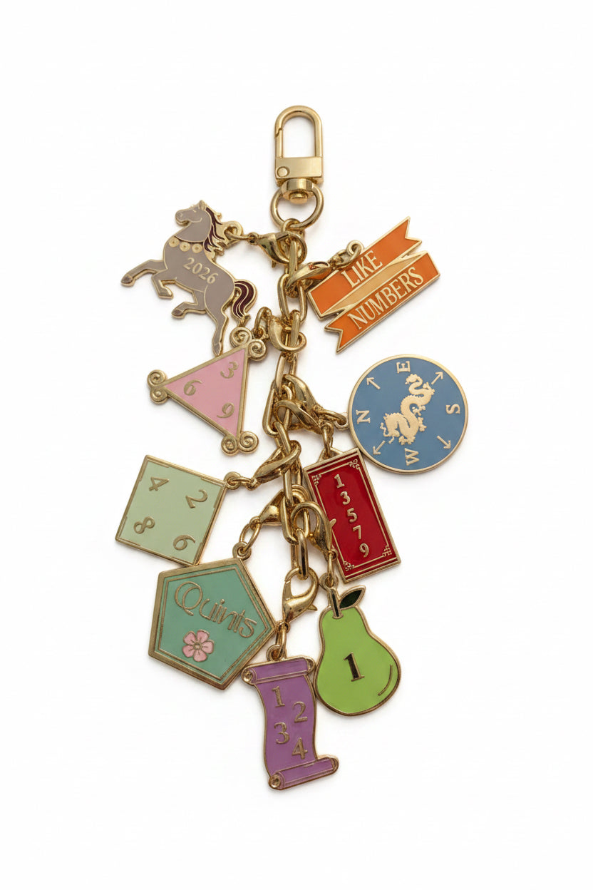 Quints Mahjong Charm – Gold Cloisonné Keepsake | SoloMahj
