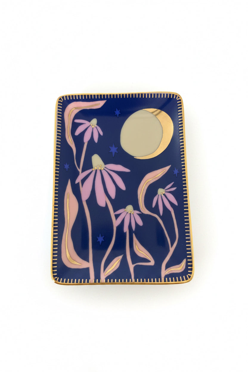 Porcelain dice dish with flowers and moon