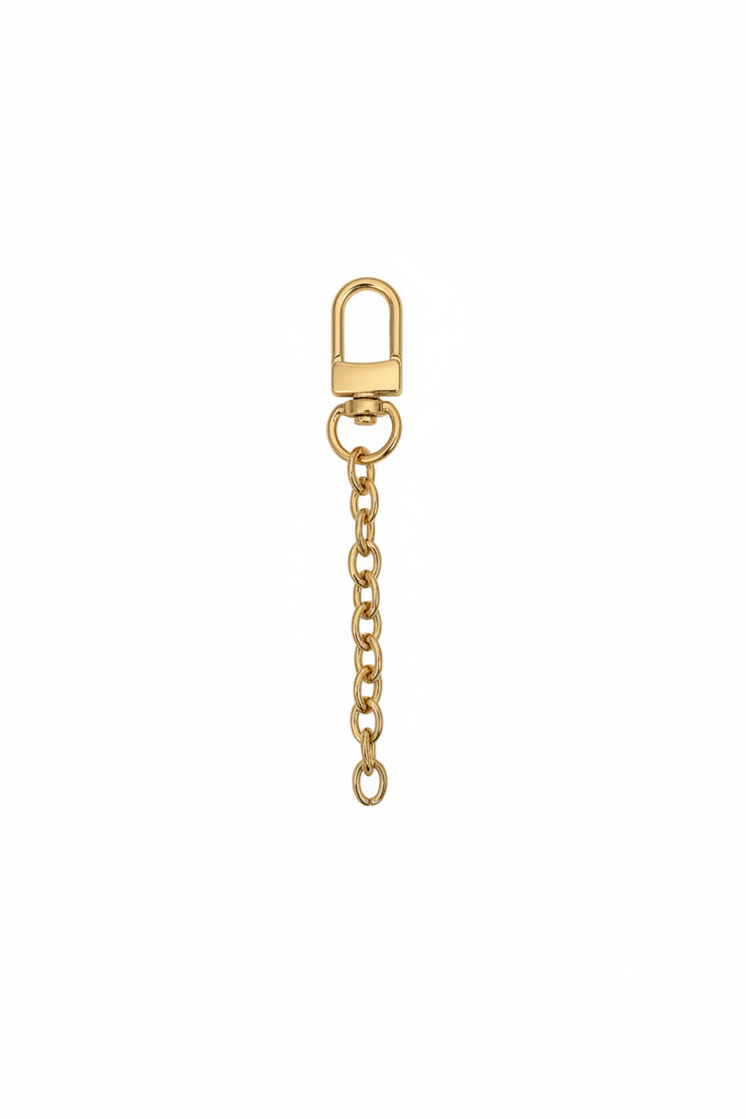 Gold-tone chain with lobster clasp on a swivel hook
