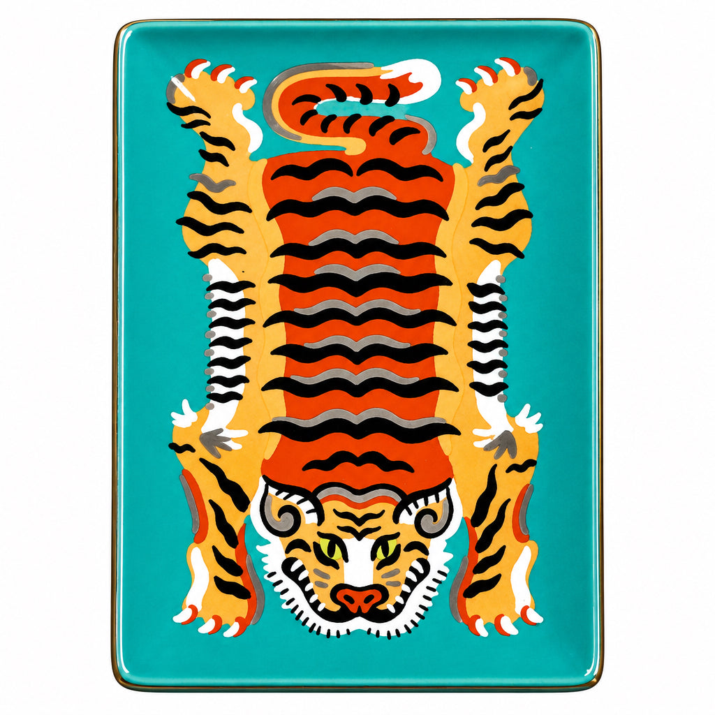 Green Tiger Porcelain Mahjong Dice Dish