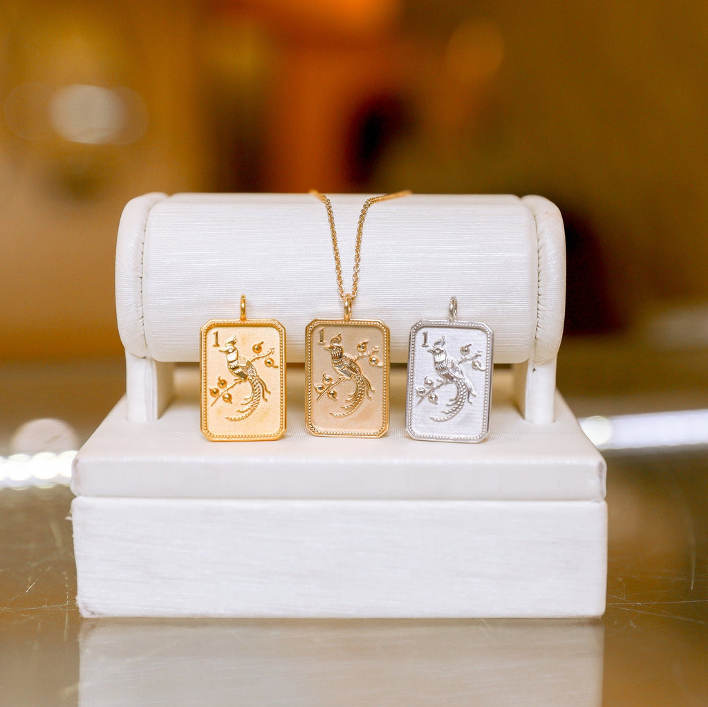 14kt Gold-Plated Mahjong 1 Bam Bird Pendant Necklace