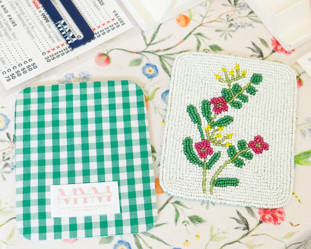 Hand-Beaded Flower Tile Coasters - Mixed Flowers