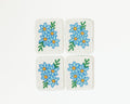 Hand-Beaded Blue Flower Tile Coaster Set