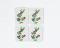 Hand-Beaded Pink Flower Tile Coaster Set