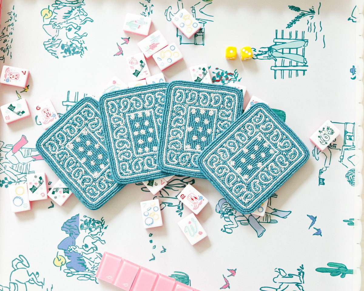 Hand-Beaded Paisley Coaster in Bluebird Blue