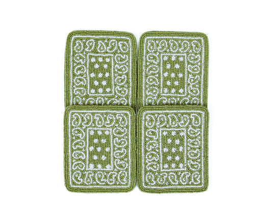 Hand-Beaded Paisley Coaster in Avocado Green