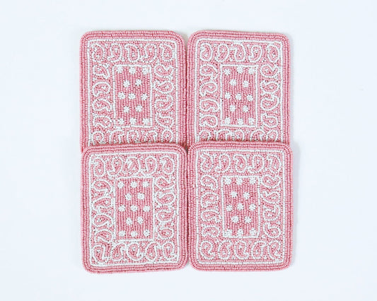 Hand-Beaded Paisley Coaster in Rose Pink