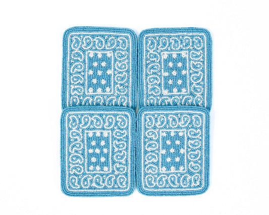 Hand-Beaded Paisley Coaster in Bluebird Blue