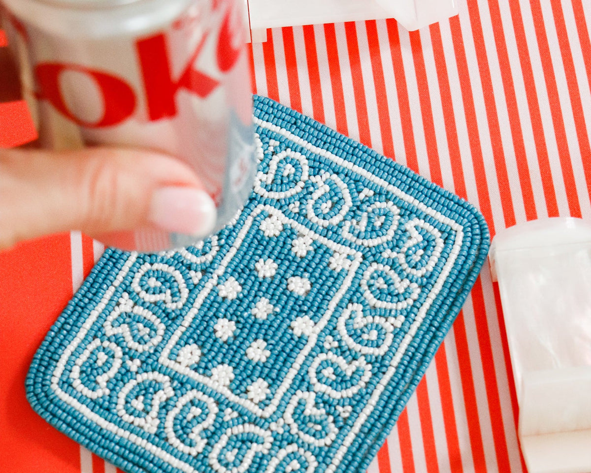 Hand-Beaded Paisley Coaster in Bluebird Blue