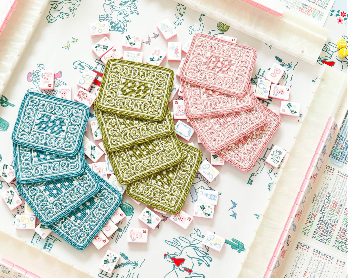 Hand-Beaded Paisley Coaster in Rose Pink